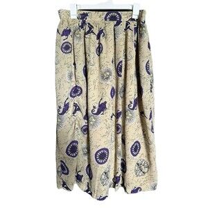 Liz Baker Elastic Back Waist Nautical Sailor Map MIDI Skirt Sz 18w/38 Lined